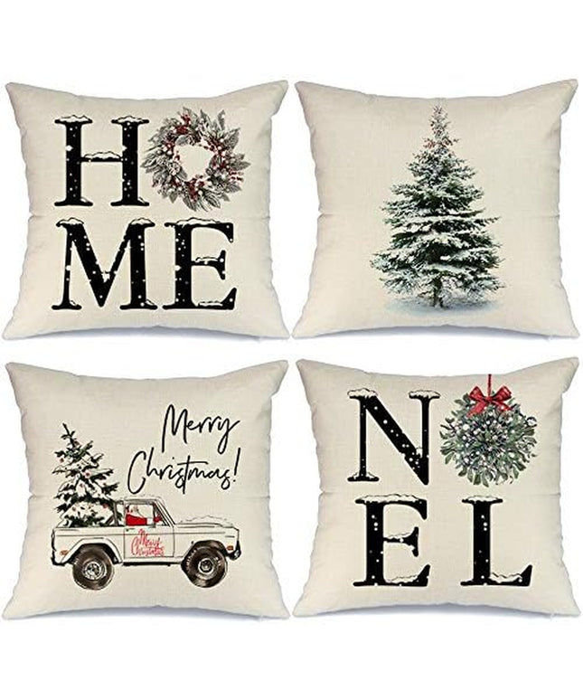 Christmas Pillow Covers 16X16 Set of 4, Home Noel Truck Christmas
