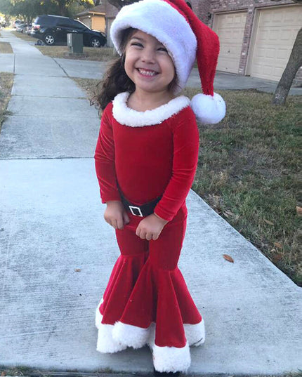 Winter Christmas Long-sleeved Shirt Bell Bottoms Hat Three-piece Children's Clothing