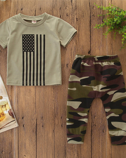 Little Kids' Suit Summer Men's Clothing Independence Day Flag Camouflage Suit