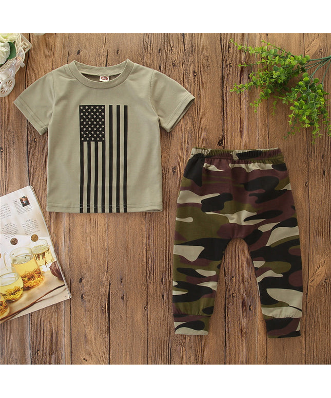 Little Kids' Suit Summer Men's Clothing Independence Day Flag Camouflage Suit