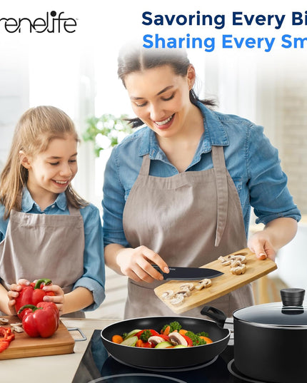 Kitchenware Pots & Pans Basic Kitchen Cookware, Black Non-Stick Coating Inside, Heat Resistant Lacquer (20-Piece Set), One Size