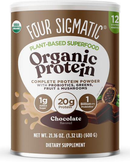 Organic Plant-Based Protein Powder Creamy Cacao Protein with Lion’S Mane, Chaga, Cordyceps and More | Clean Vegan Protein Elevated for Brain Function and Immune Support | 21.16 Oz