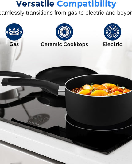 Kitchenware Pots & Pans Basic Kitchen Cookware, Black Non-Stick Coating Inside, Heat Resistant Lacquer (20-Piece Set), One Size